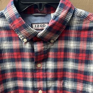 EUC IZOD men shirt in red blue and white size medium